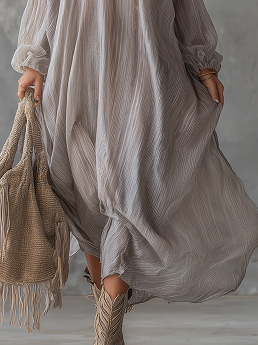 Leni - Elegantes Maxikleid für den Urlaub aus Chiffon mit V-Ausschnitt und Einsätze aus Spitze
