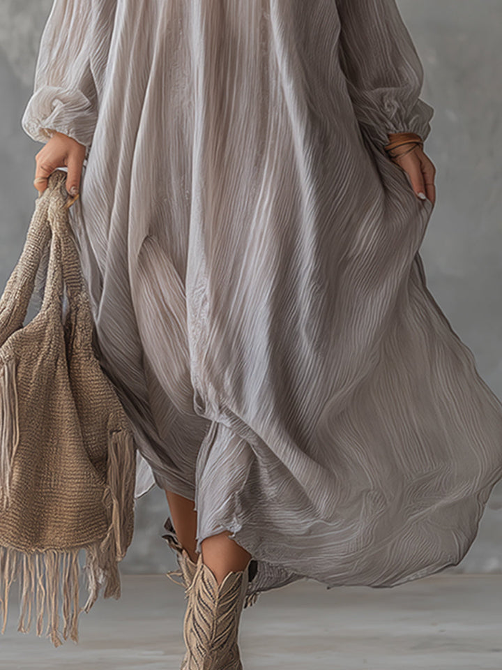 Leni - Elegantes Maxikleid für den Urlaub aus Chiffon mit V-Ausschnitt und Einsätze aus Spitze