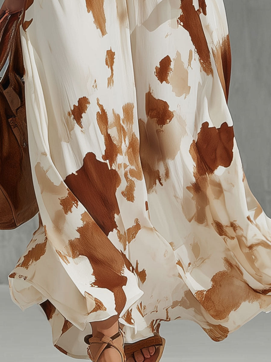 Marie - Maxikleid Western im Retro-Stil aus Chiffon mit V-Ausschnitt und ärmellosem Schnitt