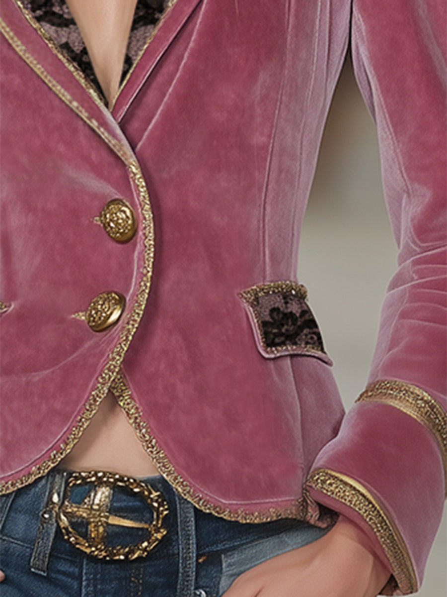 Isabel - Jacke für besondere Abende aus Samt im Farbblock-Design mit Kragen und V-Ausschnitt