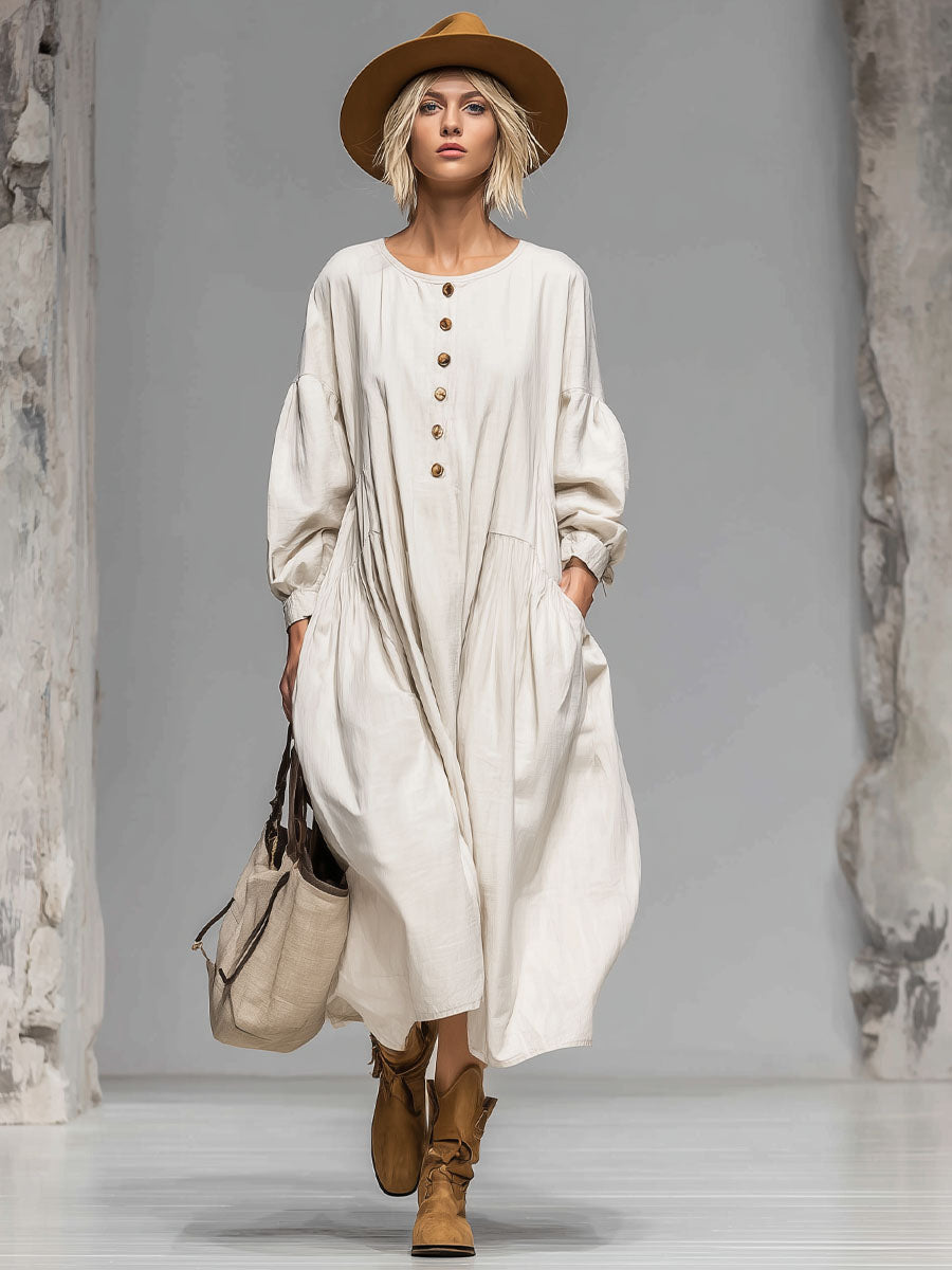 Gerda - Midikleid für den Alltag aus Leinen mit Taschen und Knöpfen