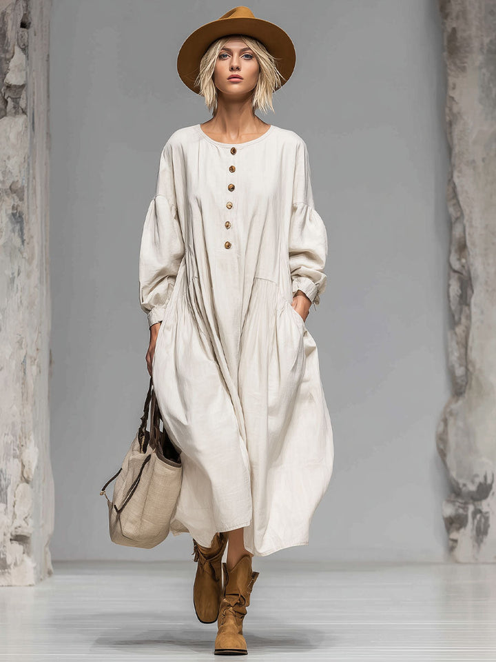 Gerda - Midikleid für den Alltag aus Leinen mit Taschen und Knöpfen