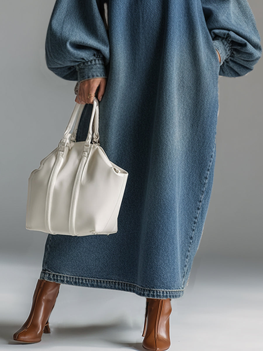 Petra - Elegantes Maxikleid für den Alltag aus Jeansstoff mit Knöpfenn