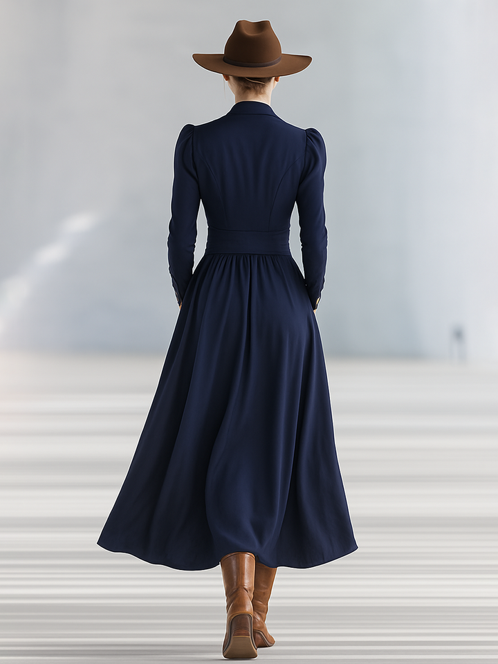 Michaela - Elegantes Maxikleid Retro aus Leinen mit V-Ausschnitt und Knöpfen