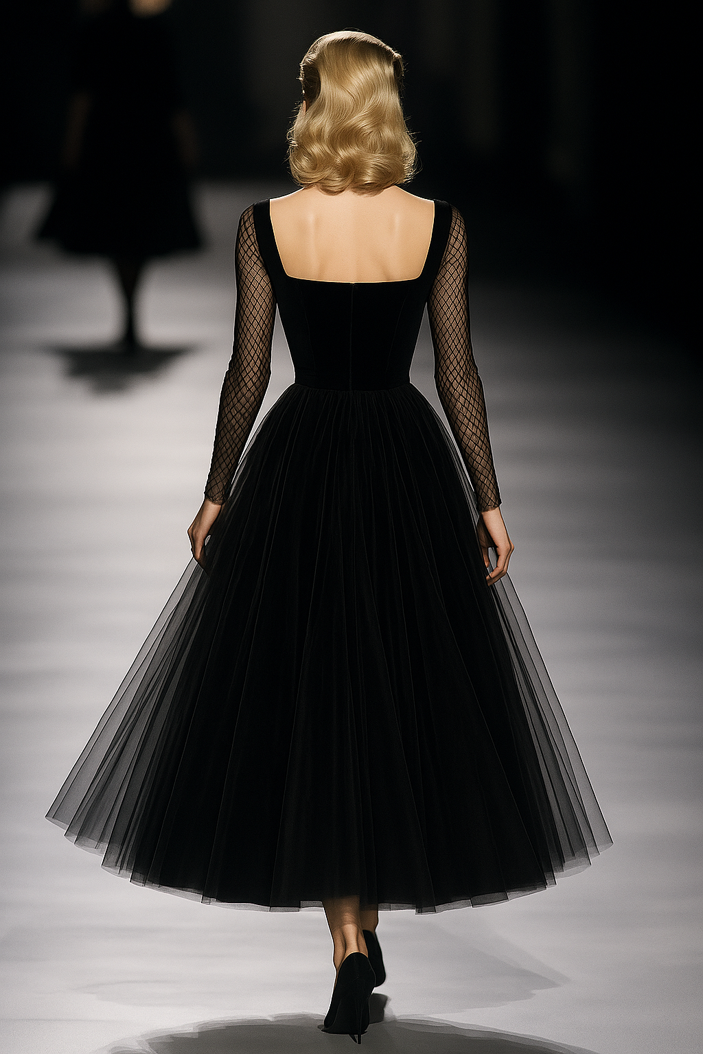 Lara - Maxikleid Retro für besondere Abende aus durchbrochenem Stoff mit Kragen und Einsätze durchbrochene Details