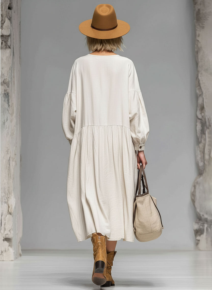 Gerda - Midikleid für den Alltag aus Leinen mit Taschen und Knöpfen