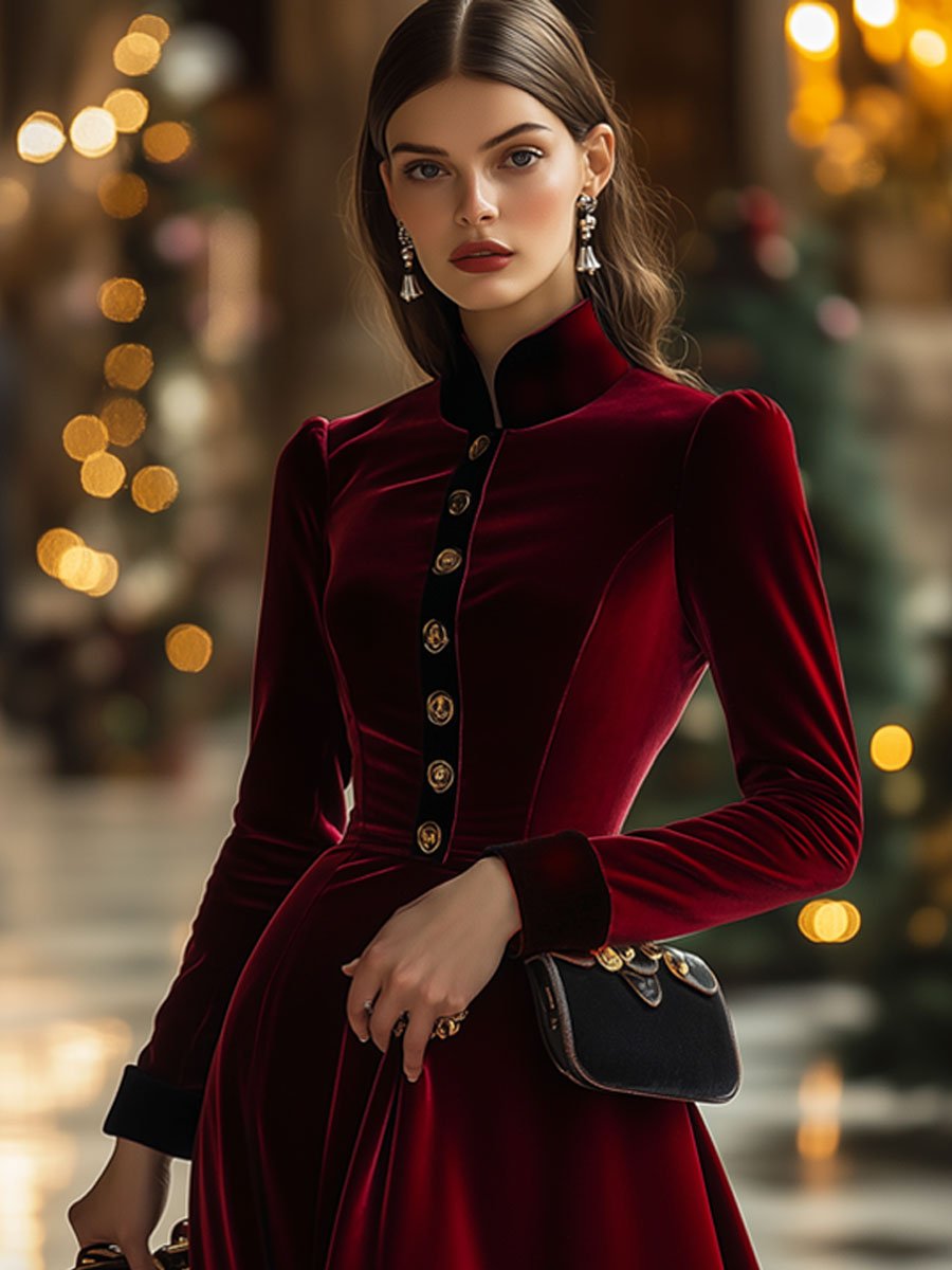 Malia - Midikleid Retro aus Samt mit Kragen