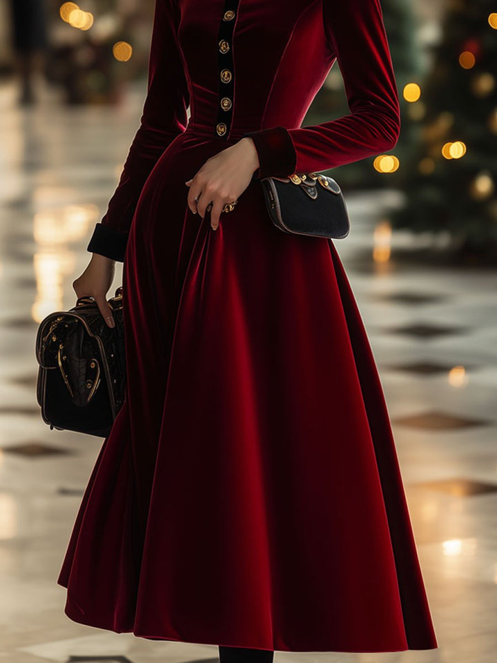 Malia - Midikleid Retro aus Samt mit Kragen