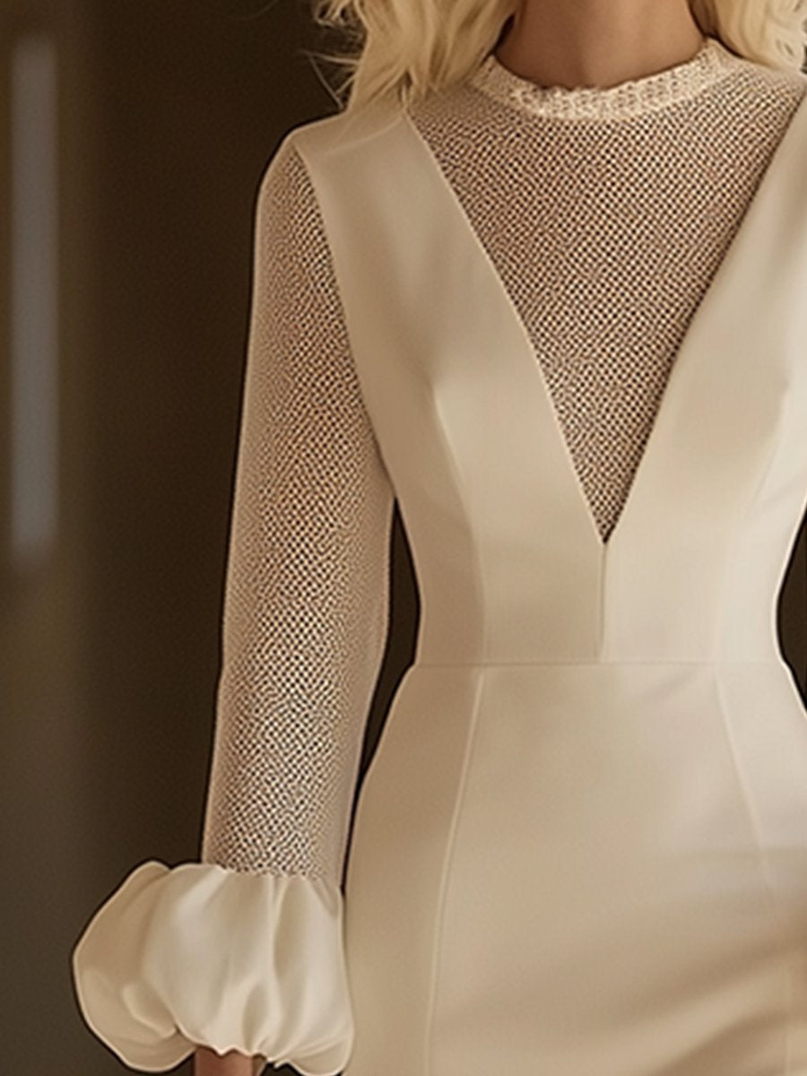 Trude - Elegantes Midikleid aus durchbrochenem Stoff mit Einsätzen und durchbrochenen Details