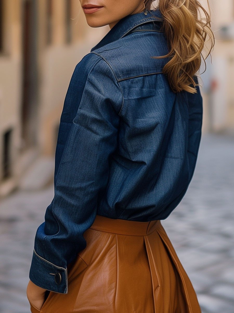 Valentina - Bluse lässig Western aus Jeansstoff mit V-Ausschnitt