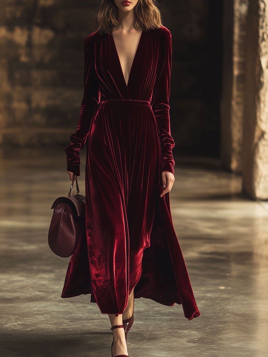 Hedi - Midikleid Retro aus Samt mit V-Ausschnitt