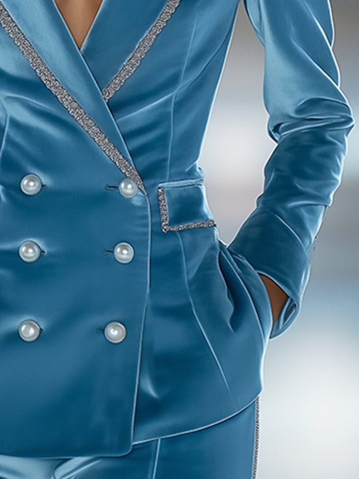 Theresa - Jacke lässig Retro aus Samt im Farbblock-Design mit V-Ausschnitt und Taschen