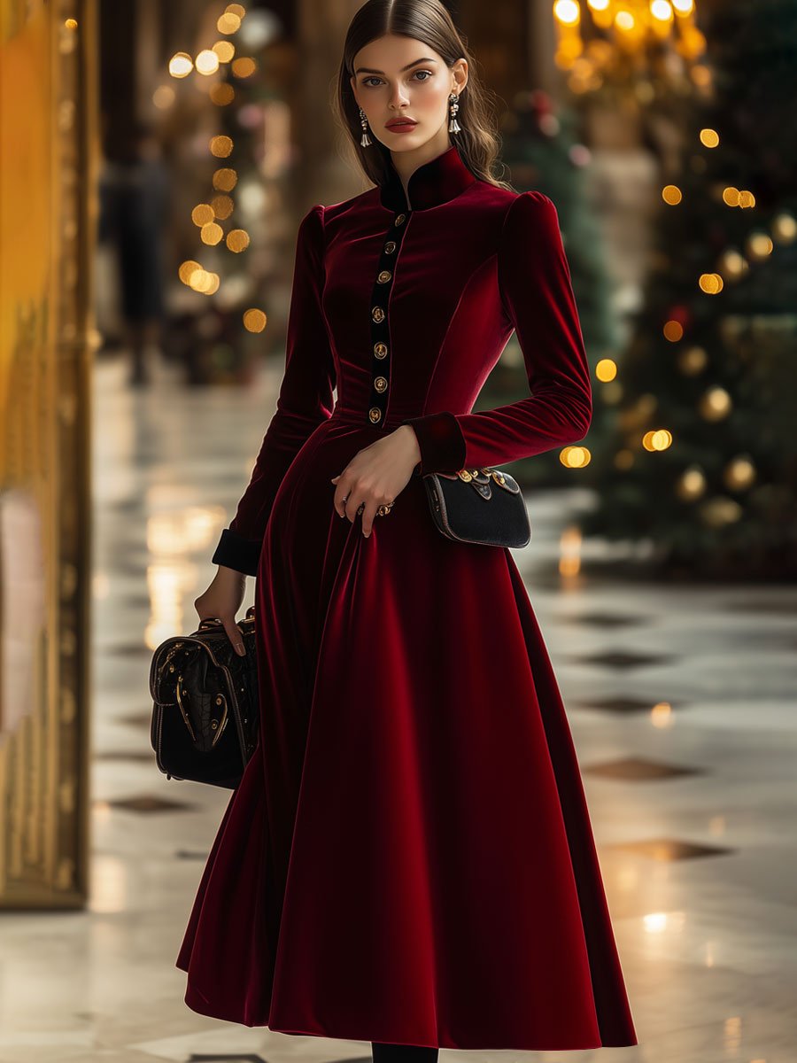 Malia - Midikleid Retro aus Samt mit Kragen