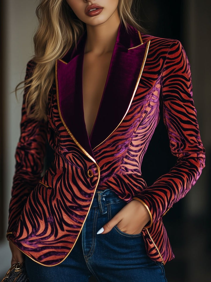 Heike - Jacke lässig Retro aus Samt gestreift mit Kragen und Taschen