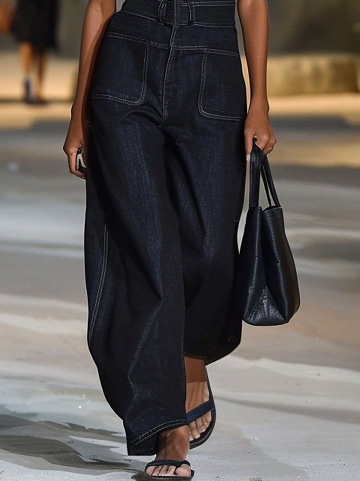 Pia - Overall lässig Retro aus Jeansstoff mit V-Ausschnitt und ärmellosem Schnitt