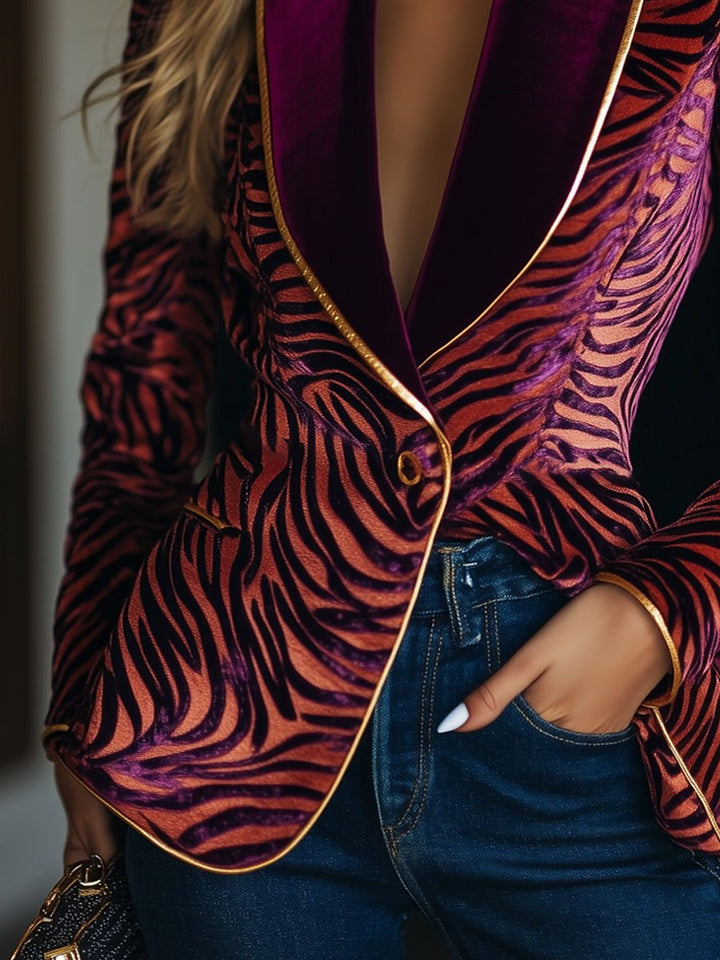 Heike - Jacke lässig Retro aus Samt gestreift mit Kragen und Taschen