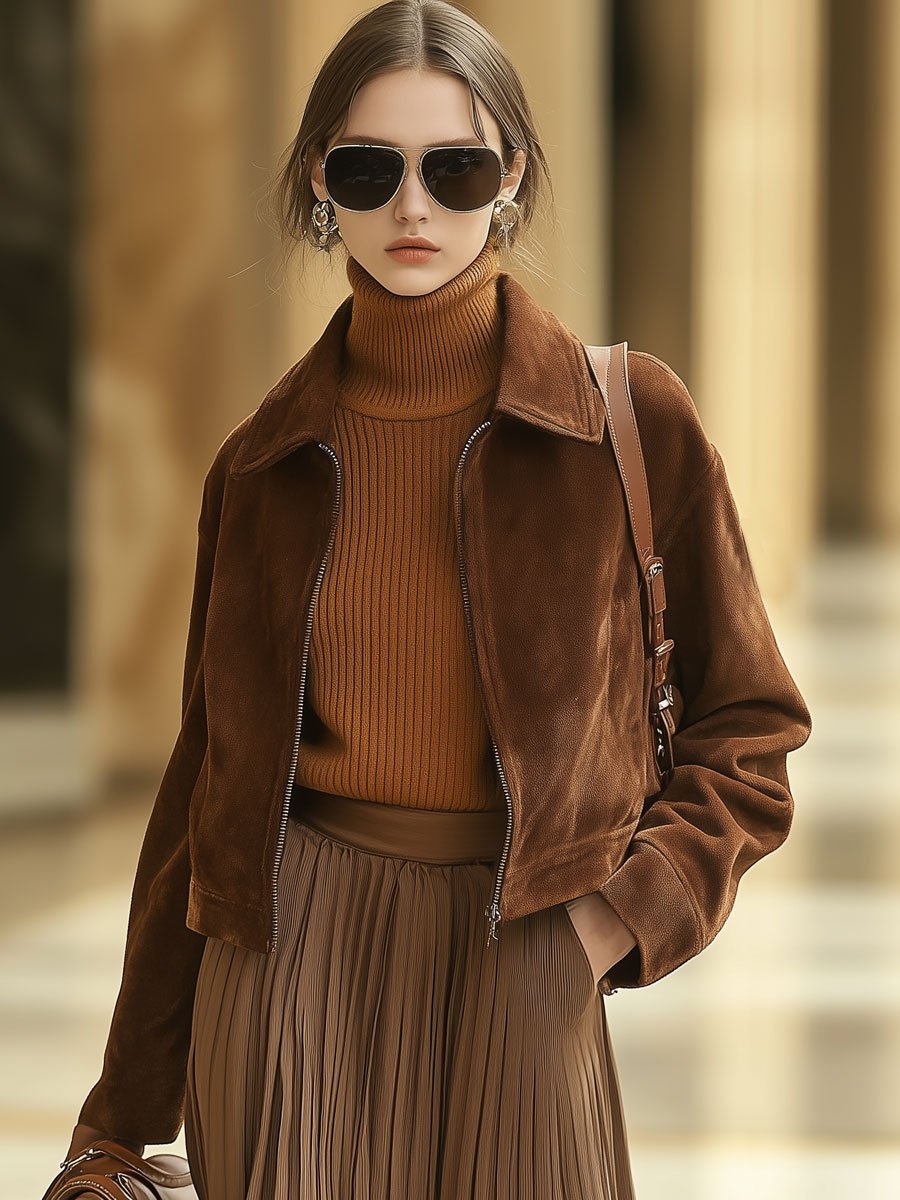 Milena - Jacke lässig Western aus Kunstwildleder mit Reißverschluss und Taschen