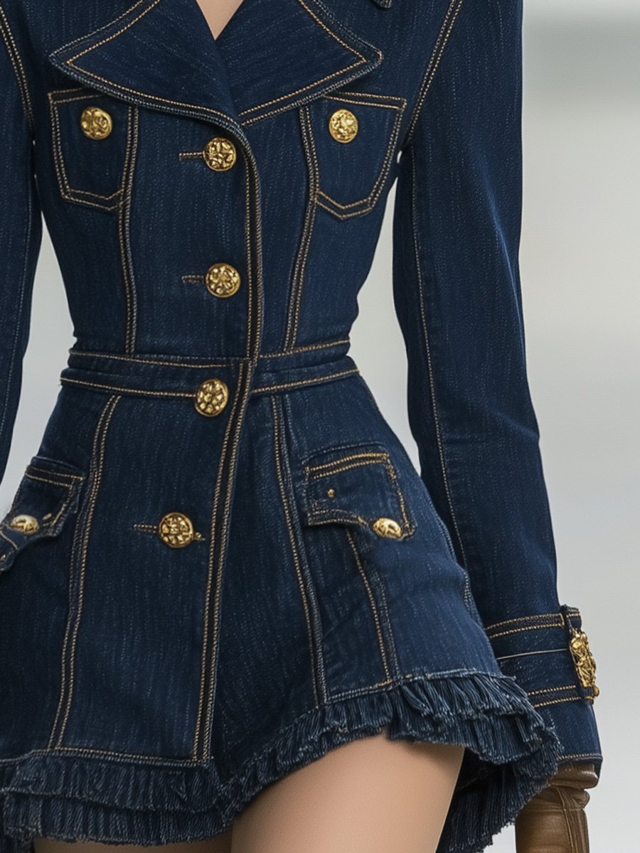 Antonia - Minikleid für besondere Abende aus Jeansstoff gestreift mit Volants und Fransen