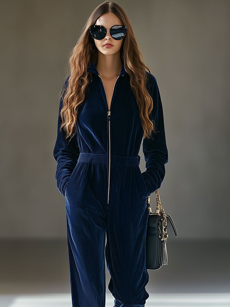 Andrea - Overall lässig Retro aus Samt mit Reißverschluss