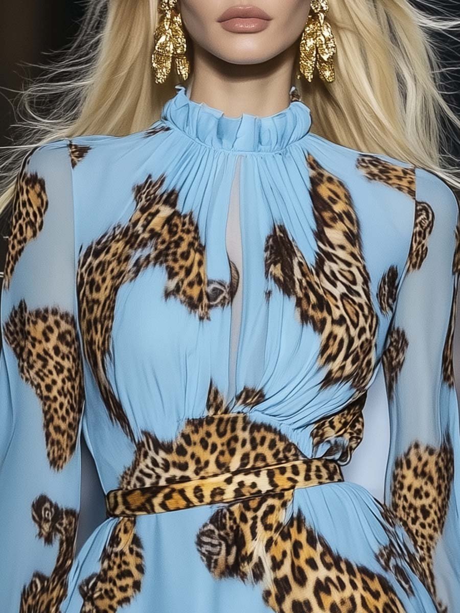 Marlene - Elegantes Minikleid für besondere Abende aus Chiffon Leopardenmuster mit Kragen