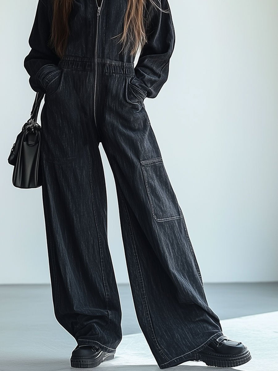 Monika - Overall lässig Retro aus Jeansstoff mit Reißverschluss und Kragen