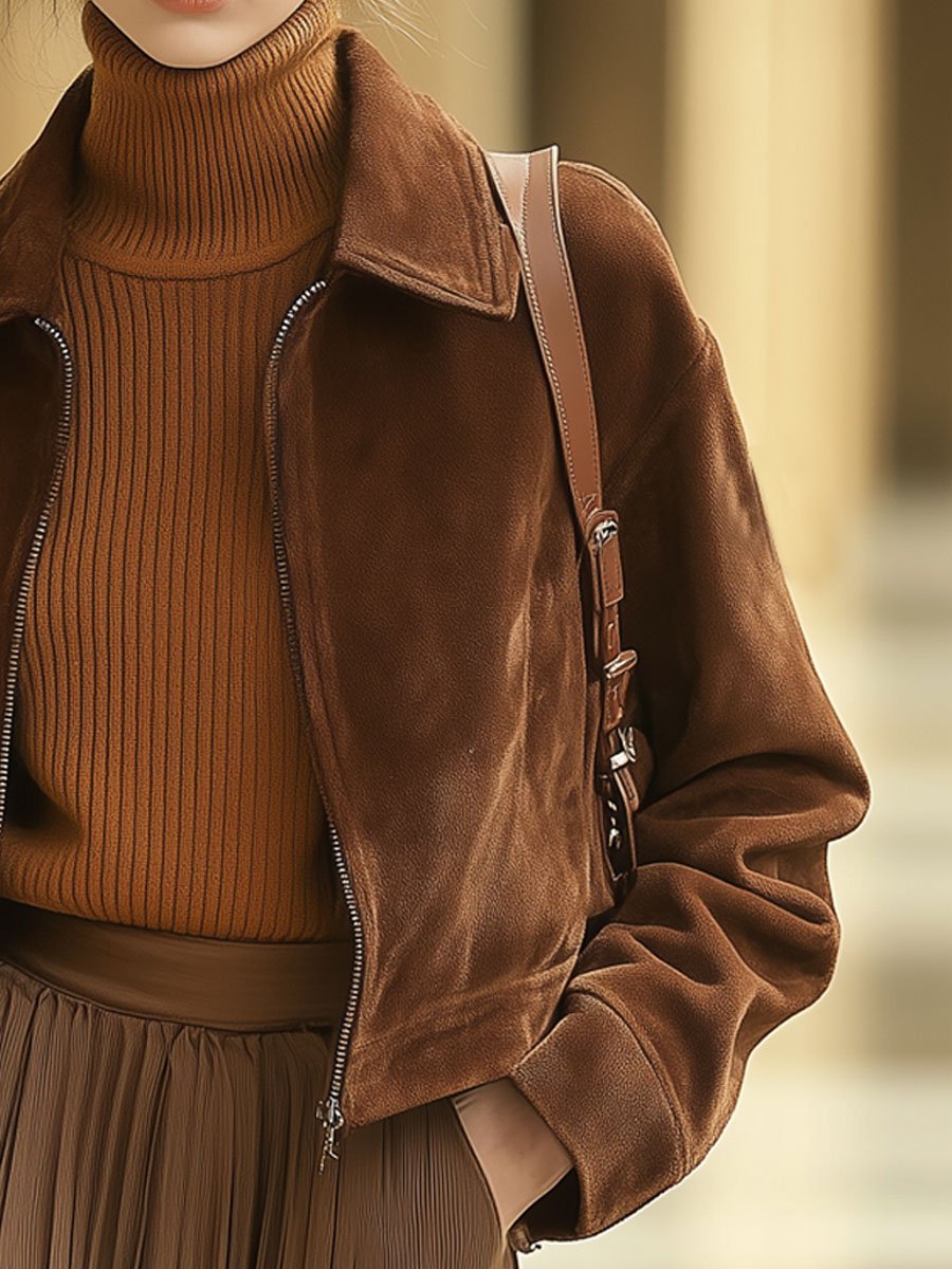 Milena - Jacke lässig Western aus Kunstwildleder mit Reißverschluss und Taschen