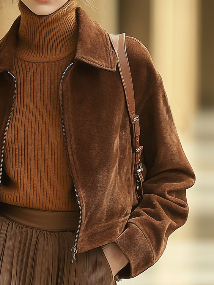 Milena - Jacke lässig Western aus Kunstwildleder mit Reißverschluss und Taschen