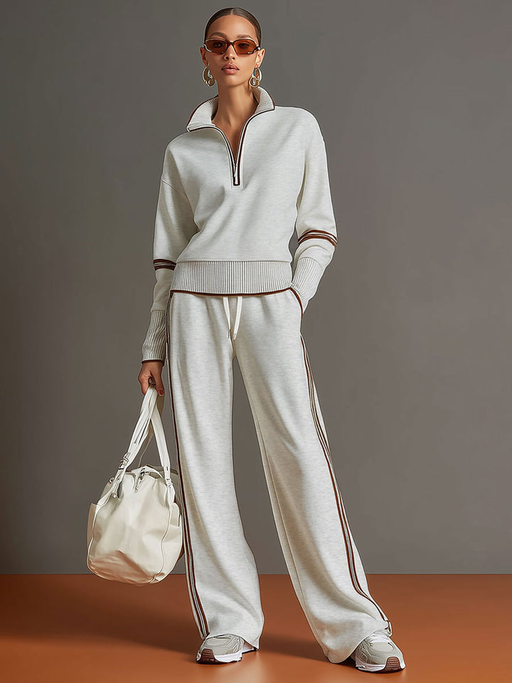 Lilith - Sportliches Hosen-Ensemble im Retro-Stil aus technischem Gewebe gestreift mit Reißverschluss