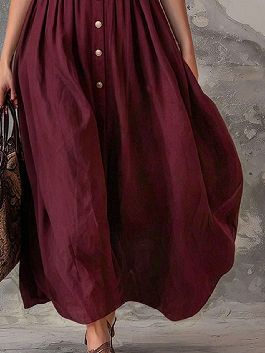 Elena - Elegantes Maxikleid sportlich aus Leinen mit V-Ausschnitt und ärmellosem Schnitt