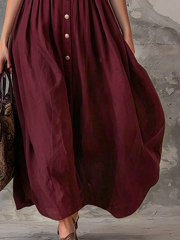 Elena - Elegantes Maxikleid sportlich aus Leinen mit V-Ausschnitt und ärmellosem Schnitt