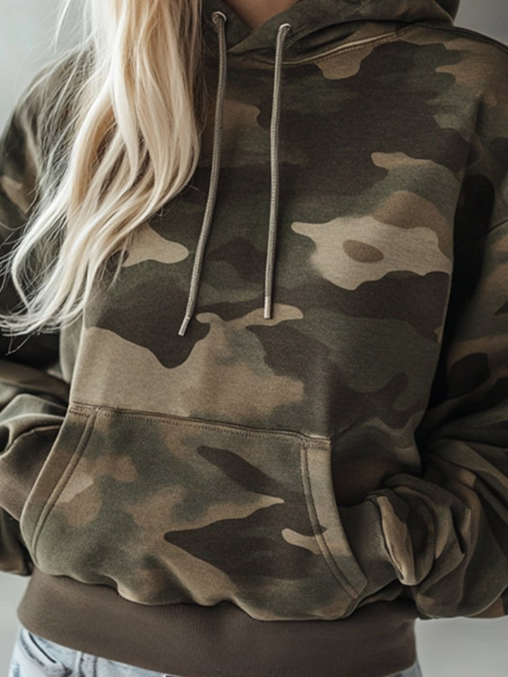 Carina - Bluse lässig Retro aus technischem Gewebe Camouflage mit Kapuze und Taschen