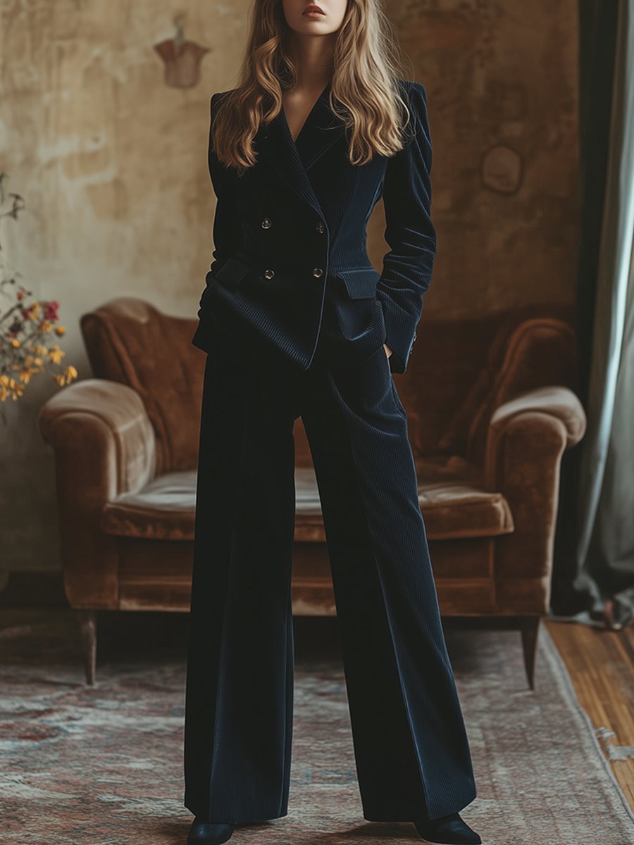 Hermine - Elegantes Hosen-Ensemble im Retro-Stil aus Samt mit Kragen und doppelreihigem Schnitt