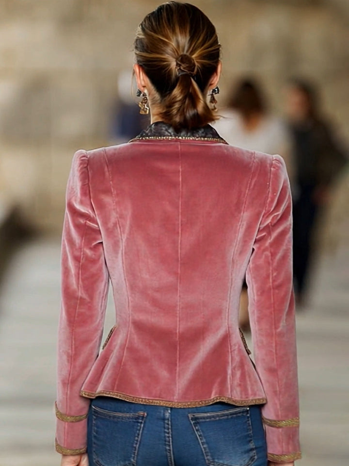 Isabel - Jacke für besondere Abende aus Samt im Farbblock-Design mit Kragen und V-Ausschnitt