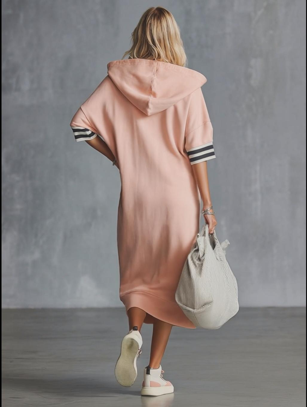 Jolanda - Midikleid lässig sportlich aus technischem Gewebe gestreift mit Reißverschluss und Kapuze